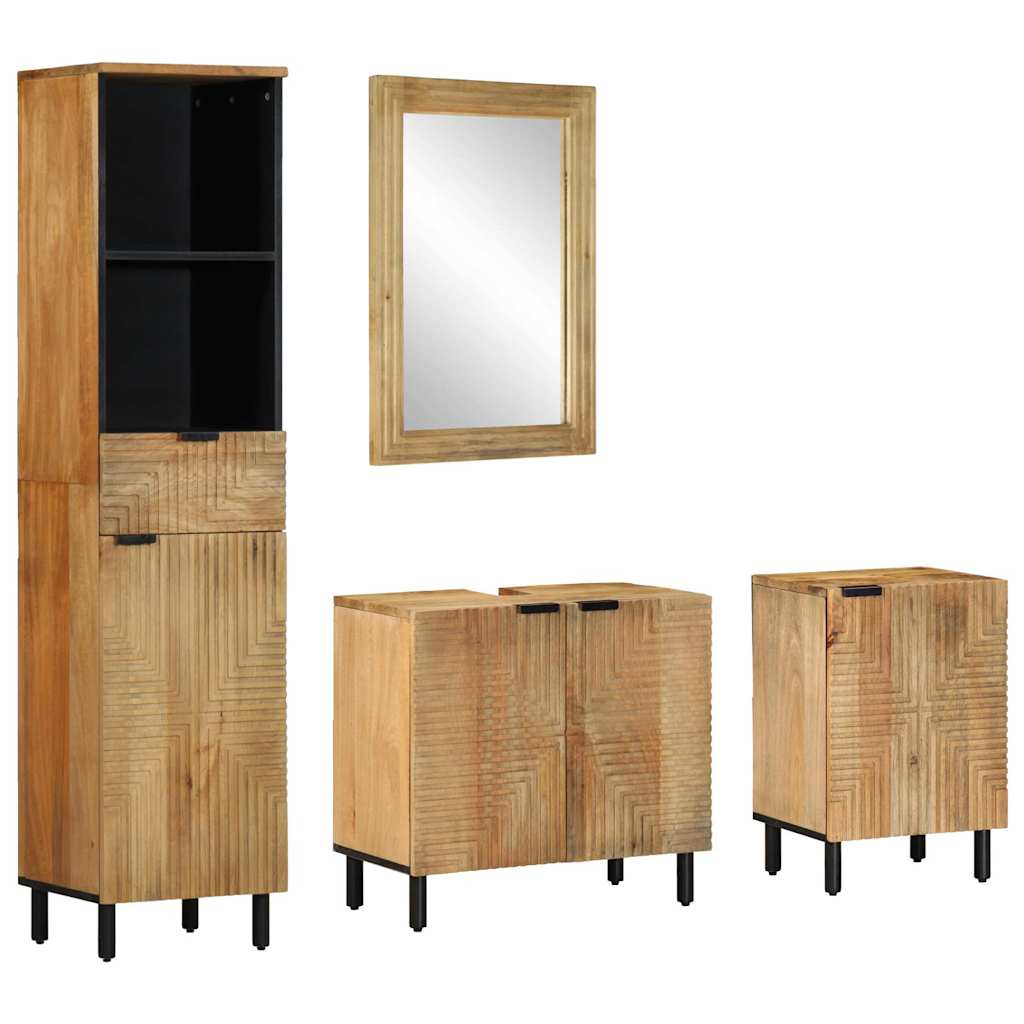 Set Mobili da Bagno 4 pz Marrone in Legno Massello di Mango