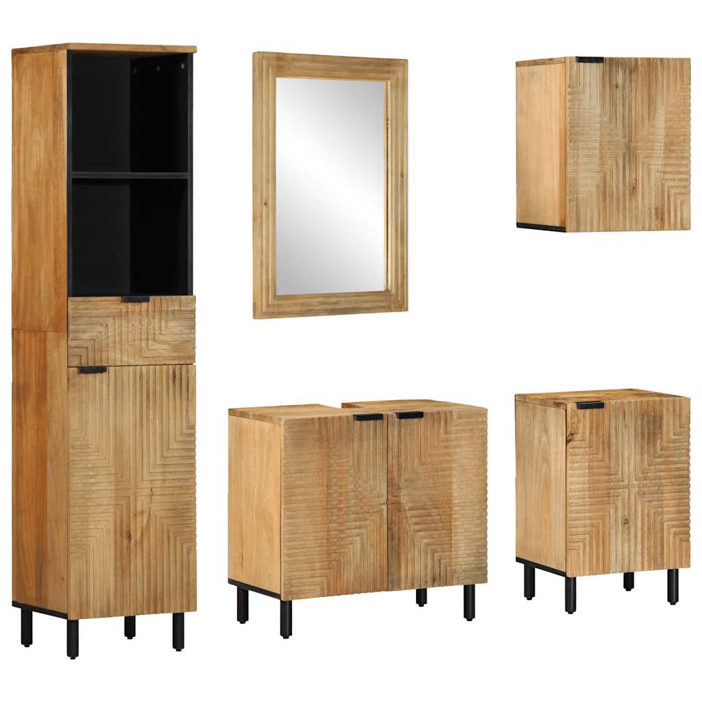 Set Mobili da Bagno 5 pz Marrone in Legno Massello di Mango