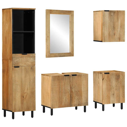 Set Mobili da Bagno 5 pz Marrone in Legno Massello di Mango