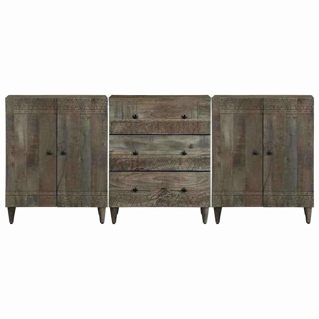 Credenze 3 pz Grigio Chiaro 60x33,5x75 cm Legno Massello Mango