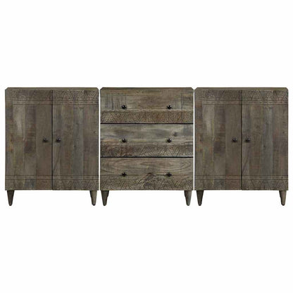 Credenze 3 pz Grigio Chiaro 60x33,5x75 cm Legno Massello Mango