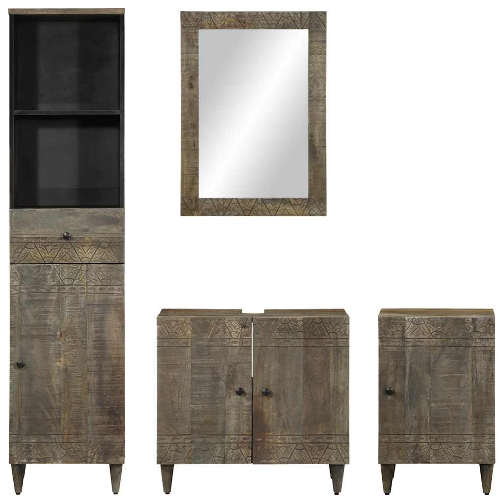 Set Mobili da Bagno 4 pz in Legno Massello di Mango