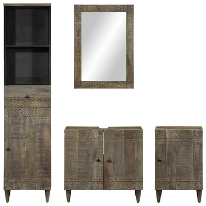Set Mobili da Bagno 4 pz in Legno Massello di Mango