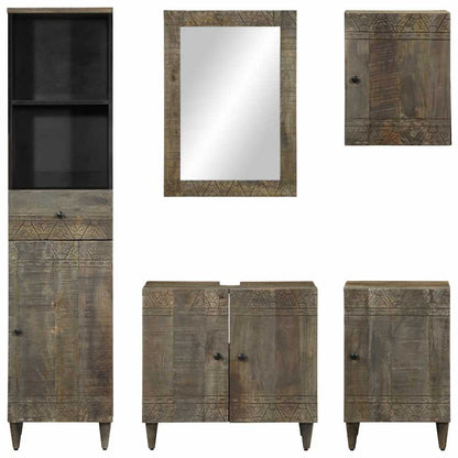 Set Mobili da Bagno 5 pz in Legno Massello di Mango