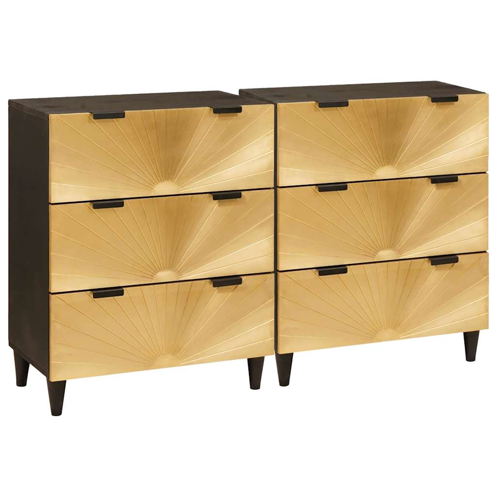 Credenza 2 pcs Nero e Oro 60 x 33 x 75 cm