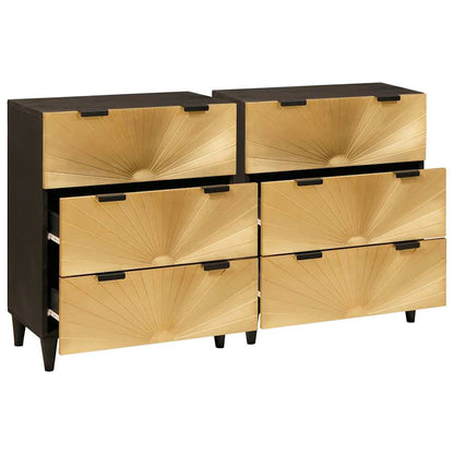 Credenza 2 pcs Nero e Oro 60 x 33 x 75 cm