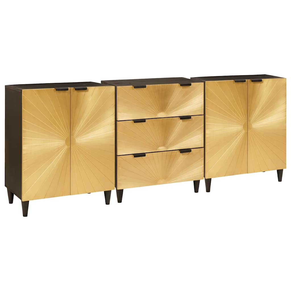 Credenza 3 pcs Nero e Oro 60 x 33 x 75 cm