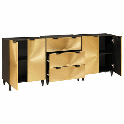 Credenza 3 pcs Nero e Oro 60 x 33 x 75 cm