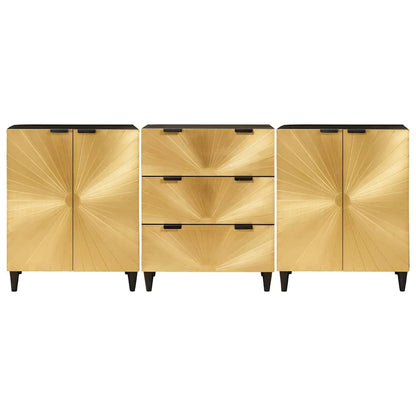 Credenza 3 pcs Nero e Oro 60 x 33 x 75 cm
