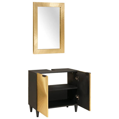 Set di Armadi da Bagno 2 pcs Nero e Oro Legno di mango massello