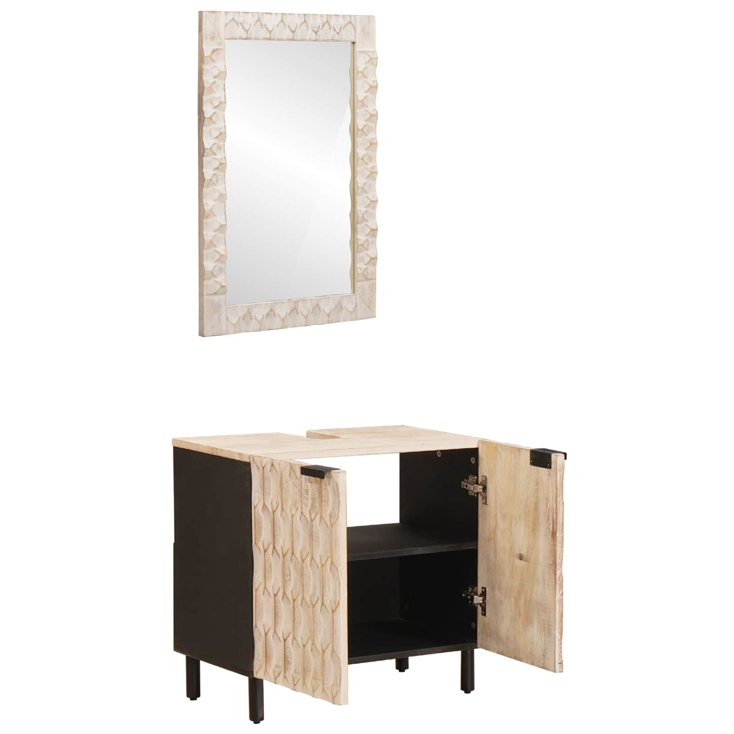 Set da Bagno Finitura Bianco Lavato Legno di mango massello