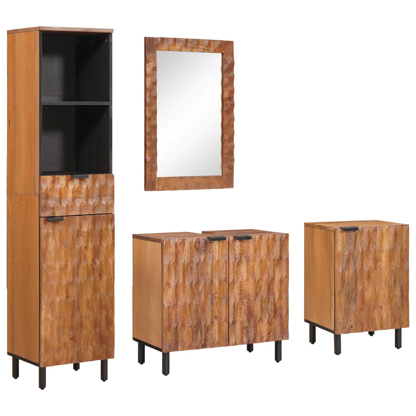 Set da Bagno con cassetto con porta 4 pcs Acacia Marrone Winish