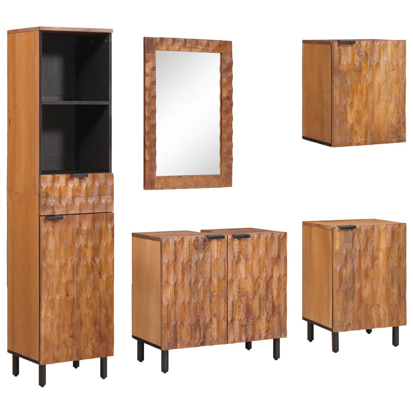 Set da Bagno con cassetto con porta 5 pcs Acacia Marrone Winish