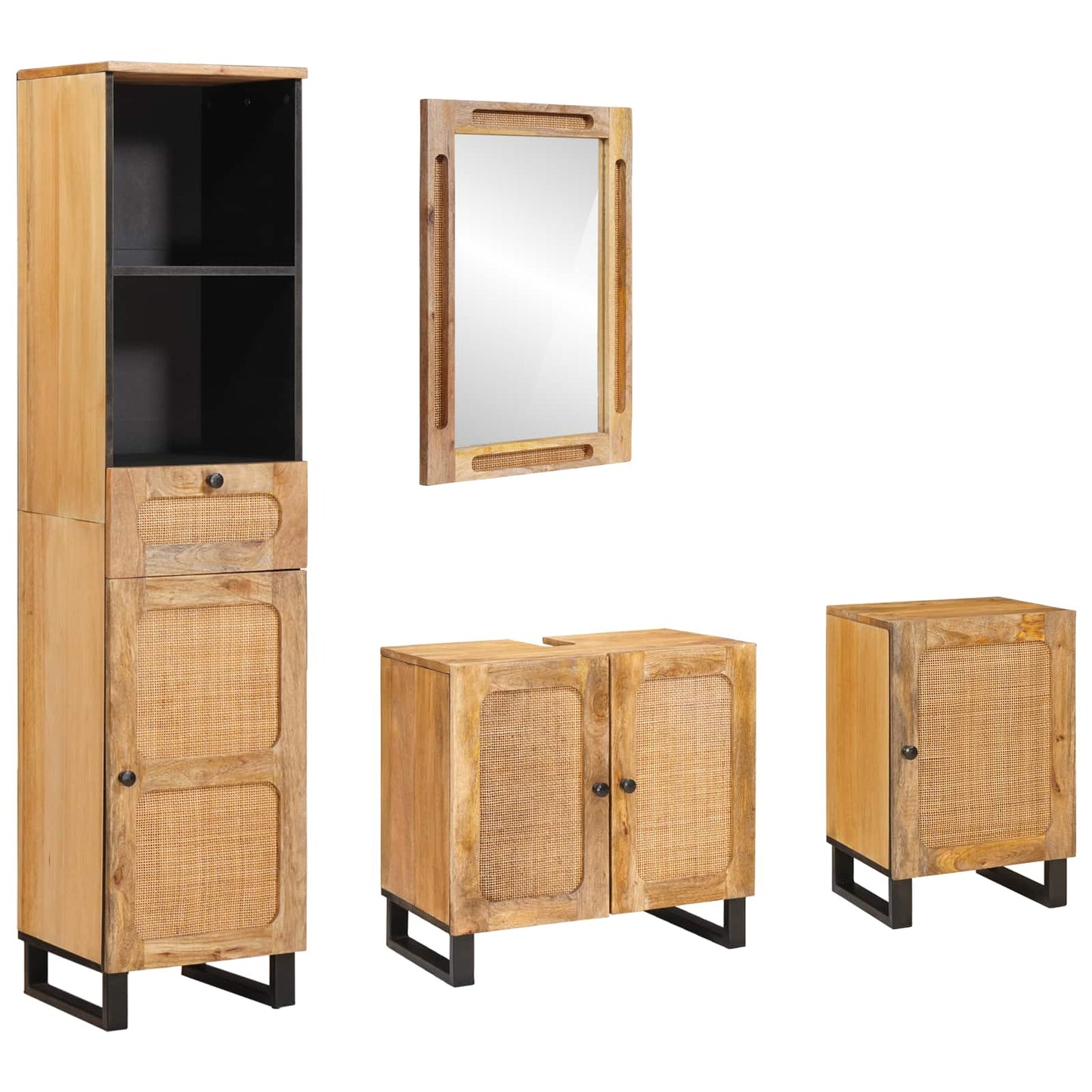 Set da Bagno con cassetto Naturale Legno di mango massello