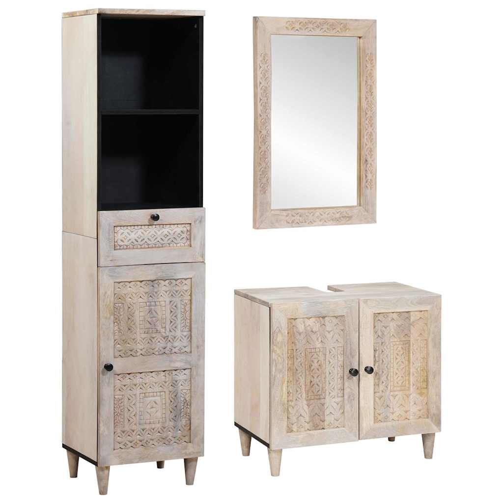 Set di mobili per il bagno 3 pcs Bianco legno massello di mango