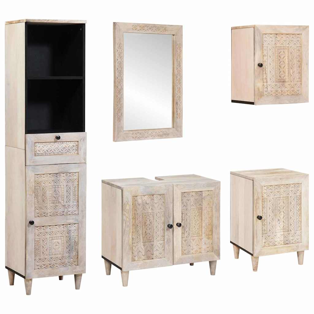 Set di mobili per il bagno 5 pcs Bianco Legno multistrato