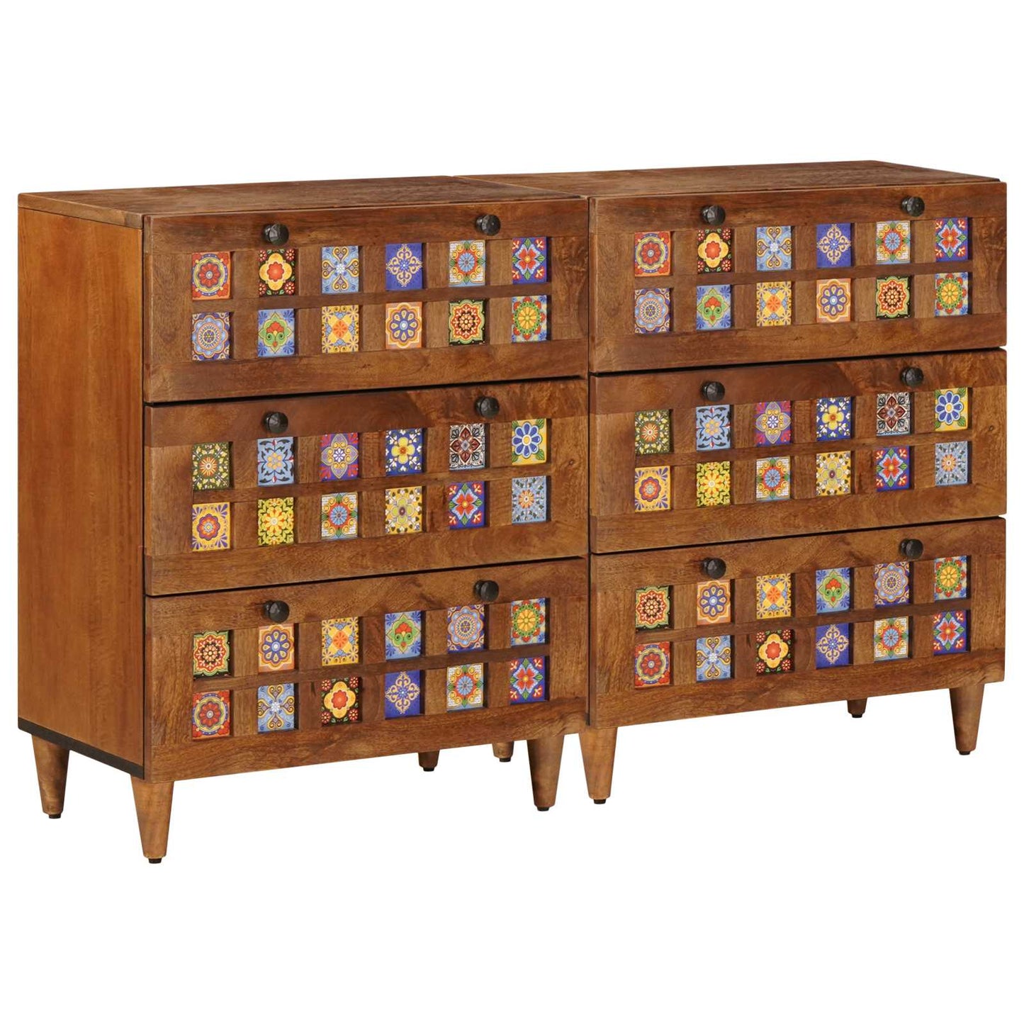 Credenza 2 pcs Noce 60 x 33 x 75 cm Legno di mango massello