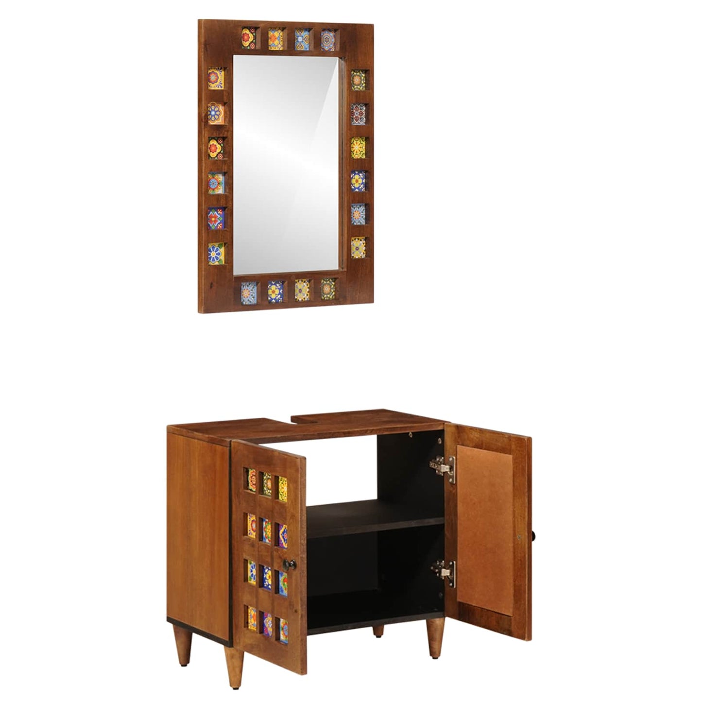 Set di mobili per il bagno 2 pcs Noce Legno di mango massello