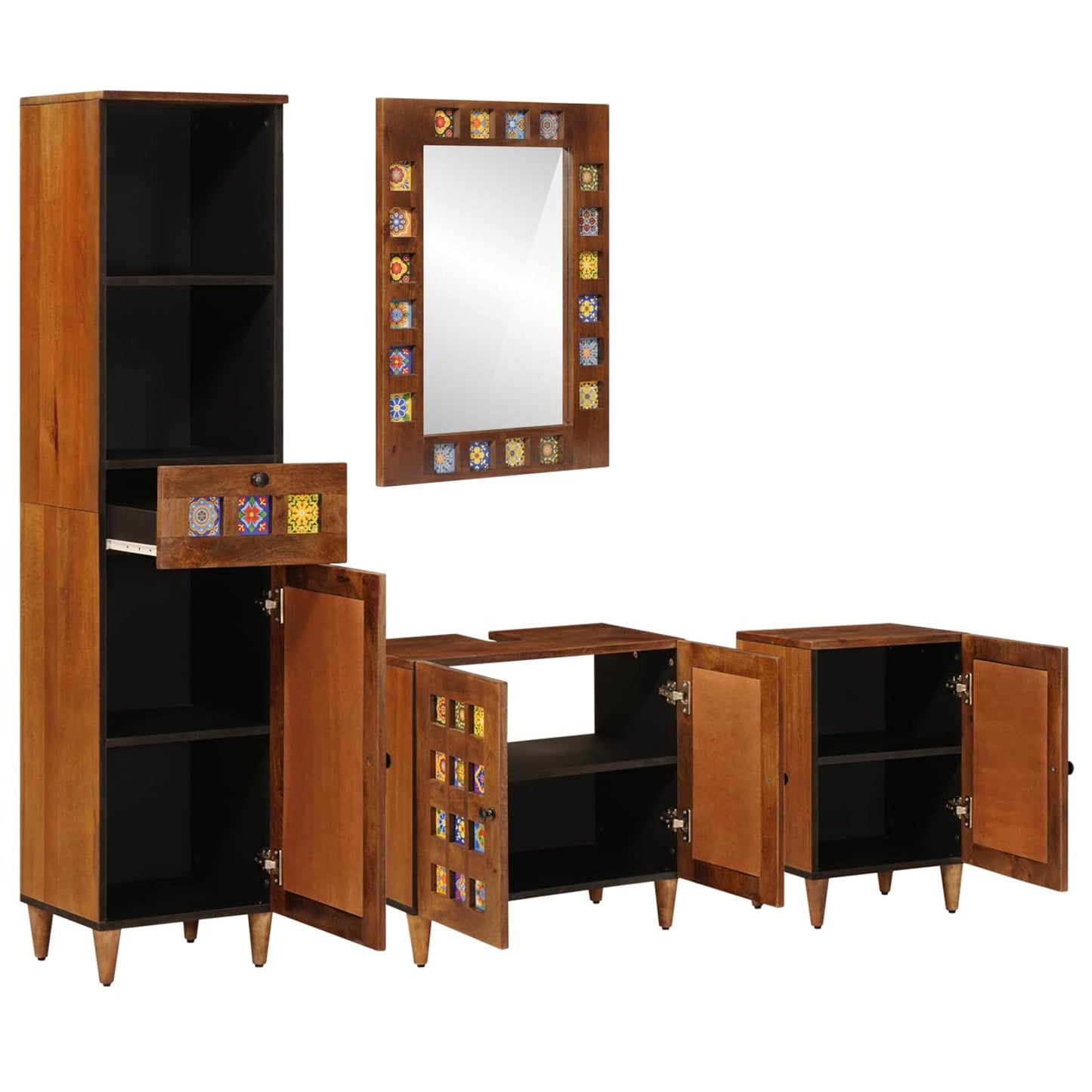 Set di mobili per il bagno 4 pcs Noce Legno di mango massello