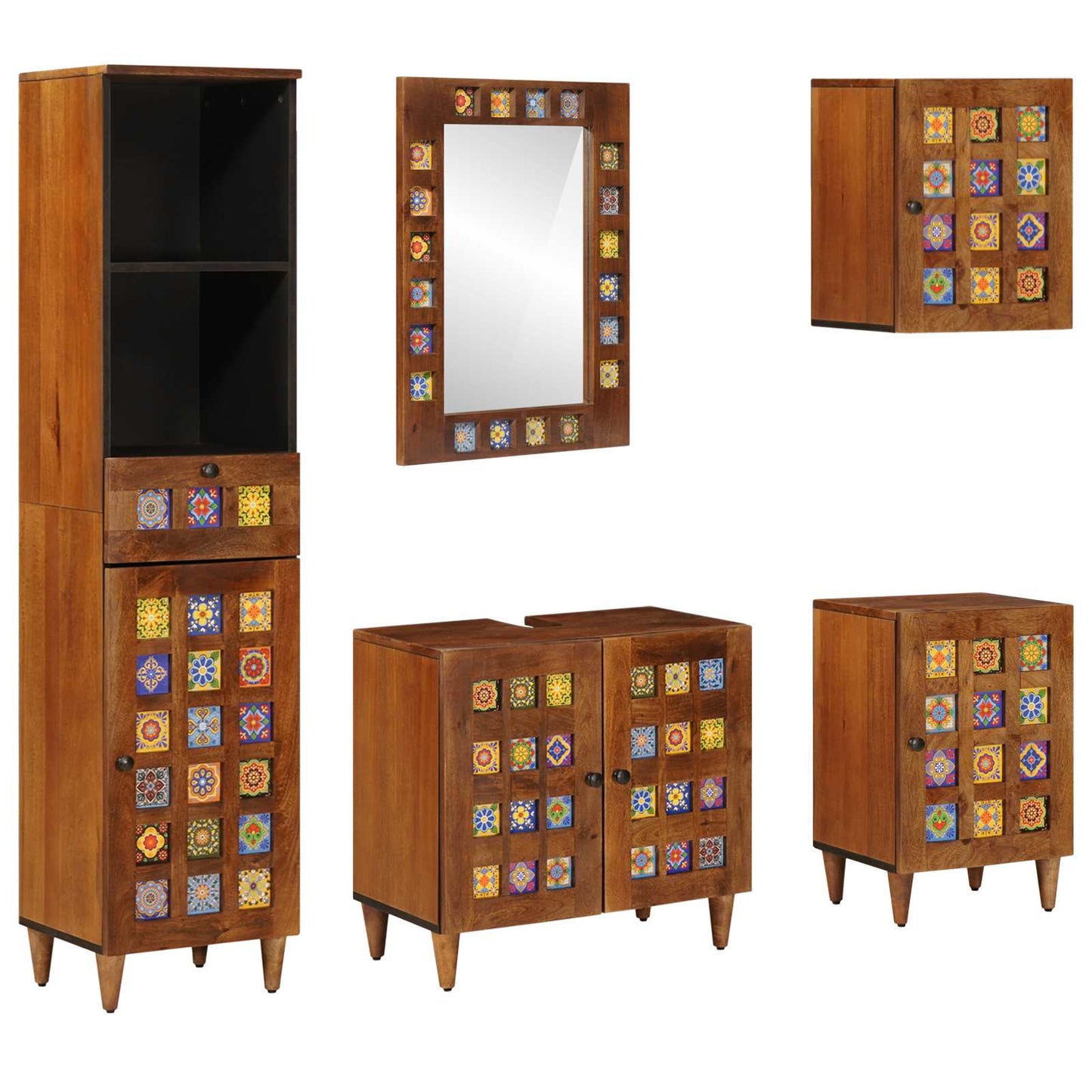 Set di mobili per il bagno 5 pcs Noce Legno di mango massello