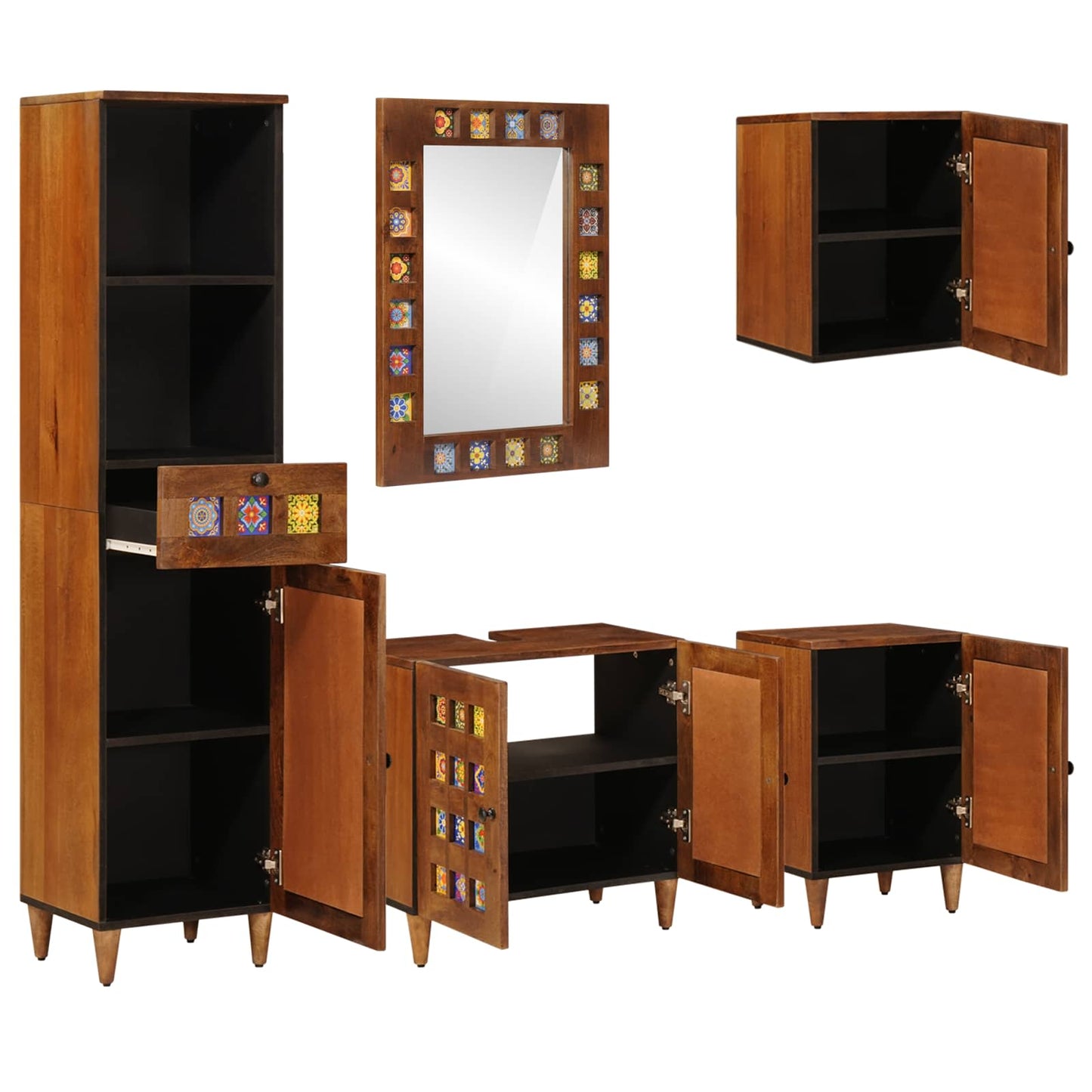 Set di mobili per il bagno 5 pcs Noce Legno di mango massello