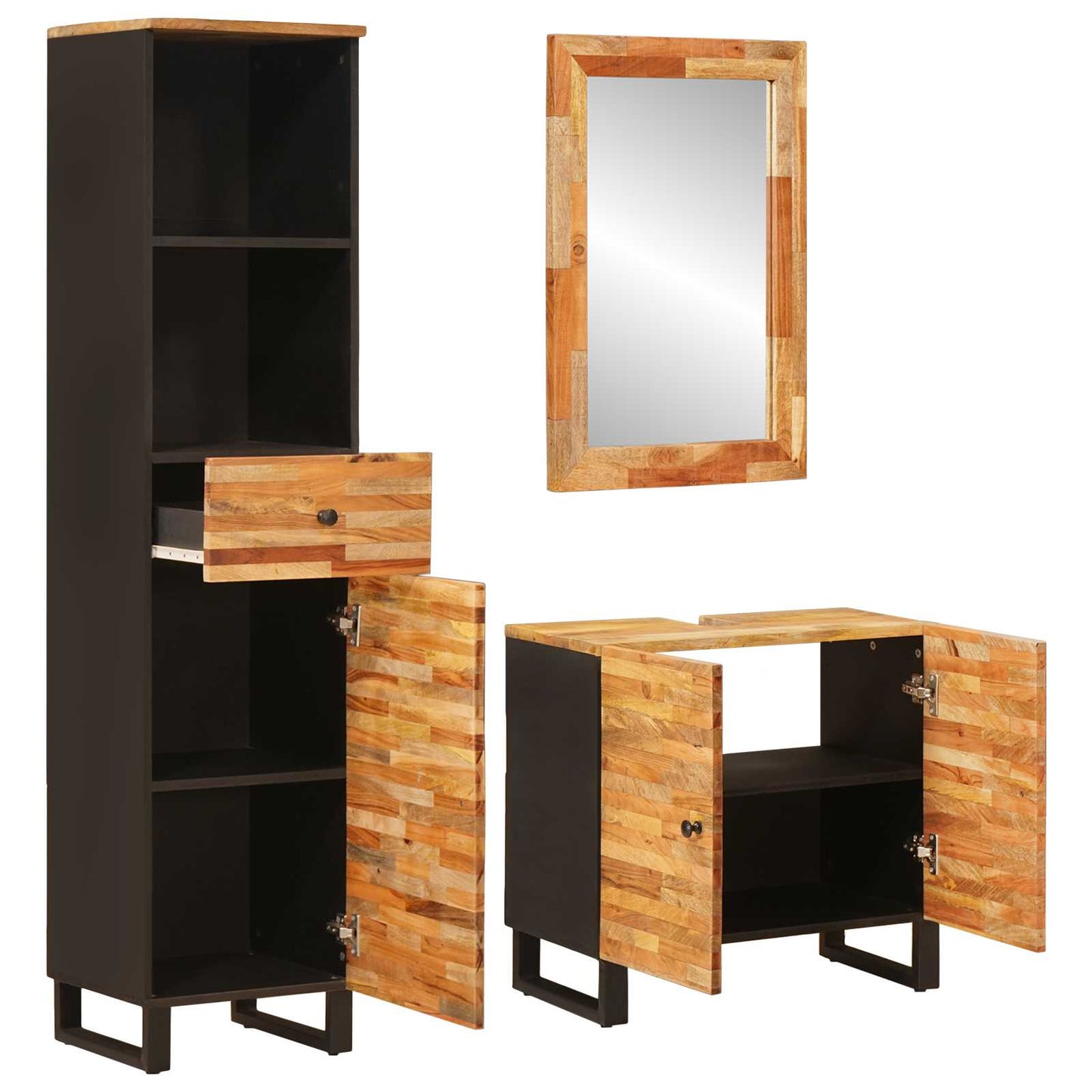 Set da Bagno con cassetto Naturale Legno di mango massello