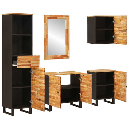 Set da Bagno con porta 5 pcs Naturale Legno di mango massello