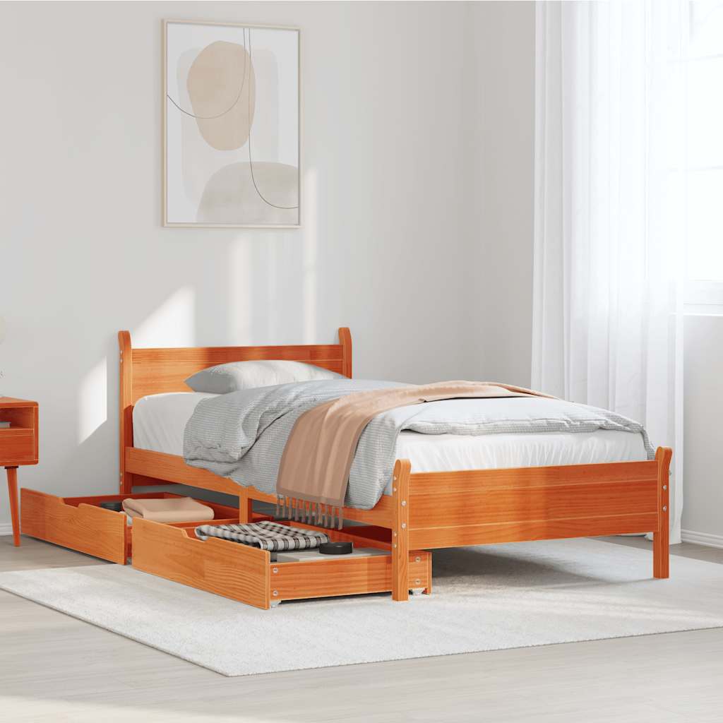 Letto senza Materasso Marrone Cera 100x200 cm in Legno di Pino