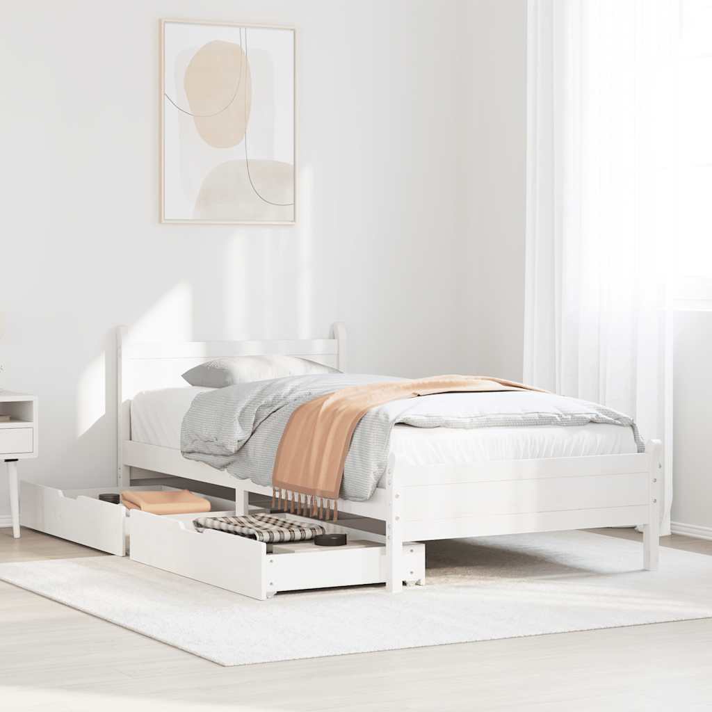 Letto senza Materasso Bianco 90x190 cm in Legno Massello Pino