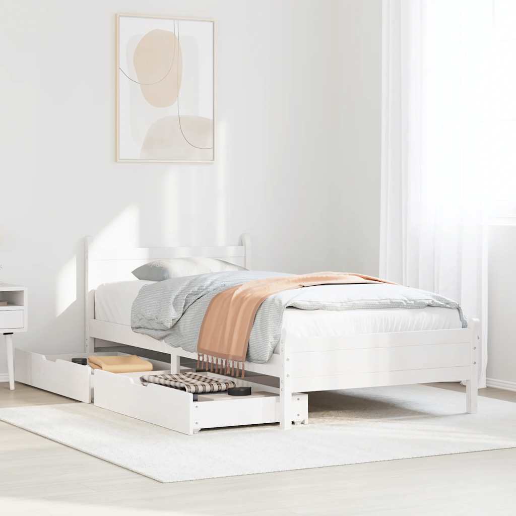 Letto senza Materasso Bianco 75x190 in Legno Massello di Pino