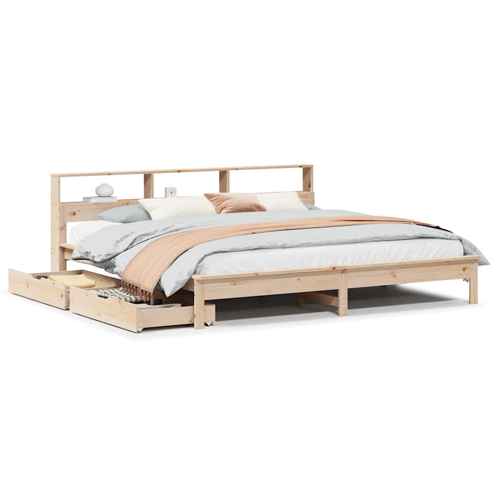 Letto Libreria senza Materasso 200x200 cm in Legno di Pino