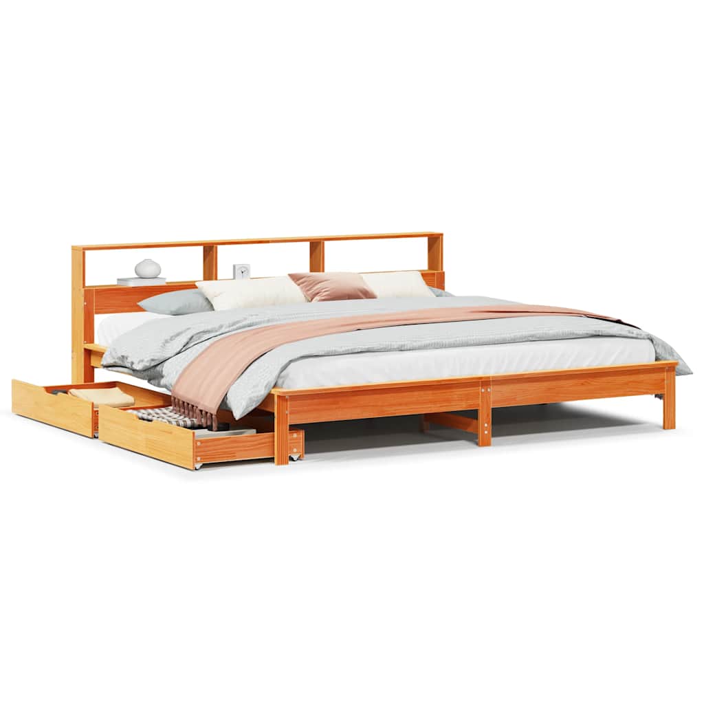 Letto Libreria senza Materasso Marrone Cera 200x200 cm in Pino