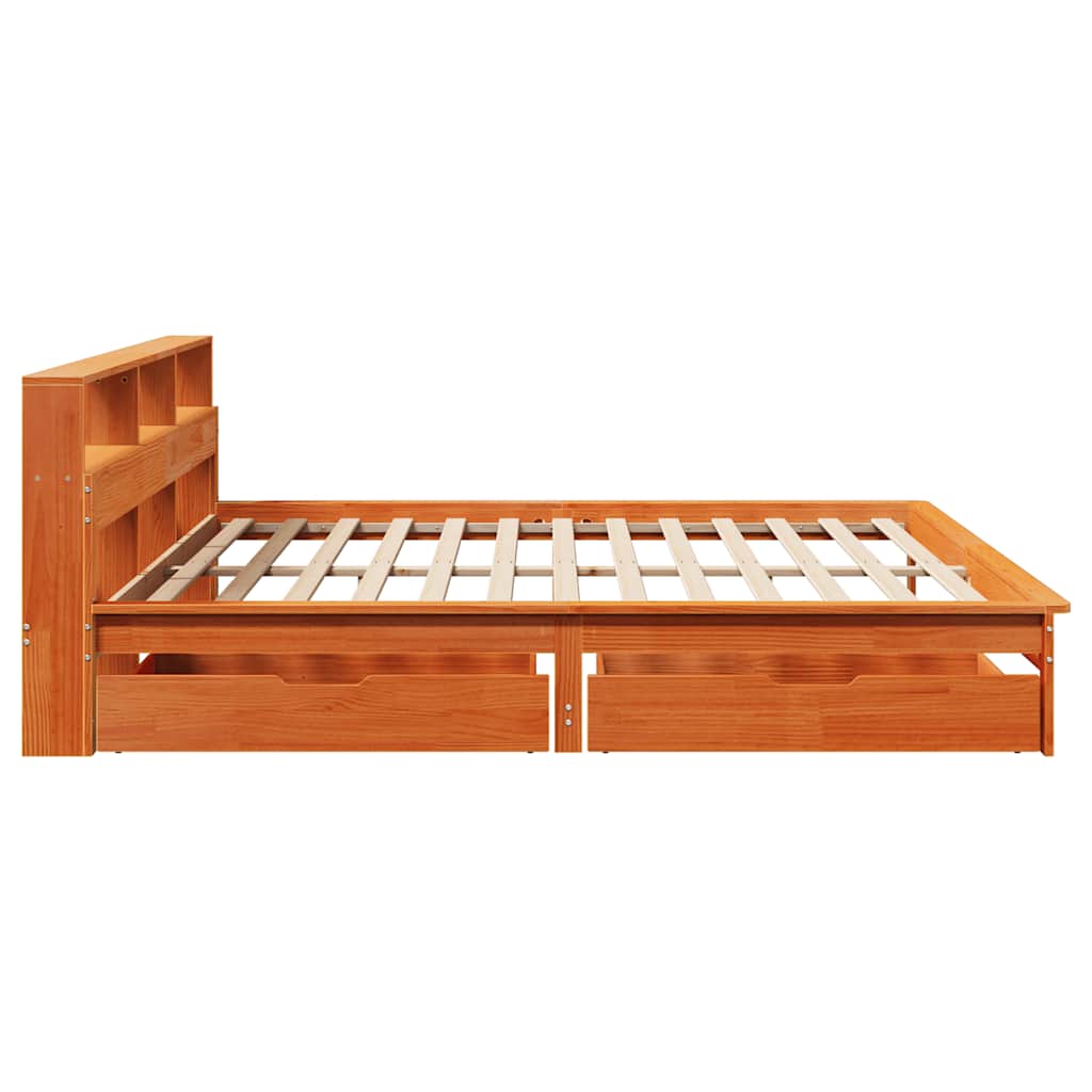 Letto Libreria senza Materasso Marrone Cera 200x200 cm in Pino
