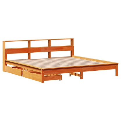 Letto Libreria senza Materasso Marrone Cera 180x200 cm in Pino