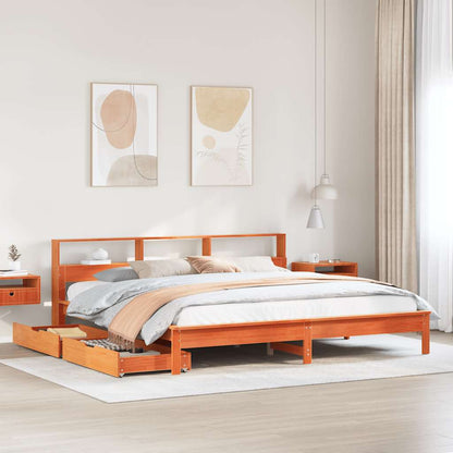 Letto Libreria senza Materasso Marrone Cera 180x200 cm in Pino