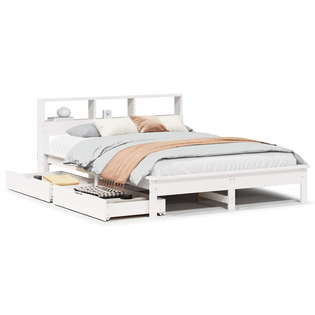 Letto Libreria senza Materasso Bianco 150x200 cm Legno di Pino