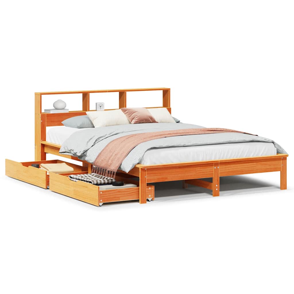 Letto Libreria senza Materasso Marrone Cera 150x200 cm in Pino