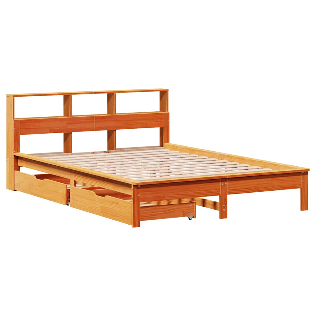 Letto Libreria senza Materasso Marrone Cera 150x200 cm in Pino