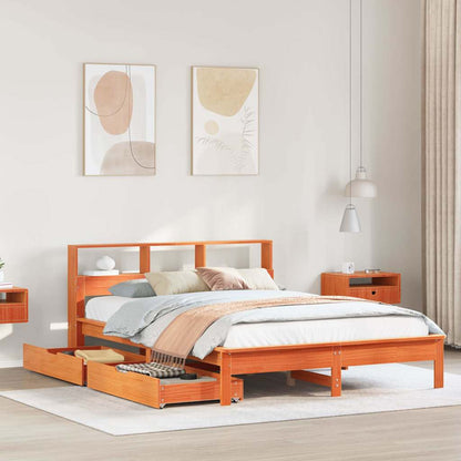 Letto Libreria senza Materasso Marrone Cera 150x200 cm in Pino