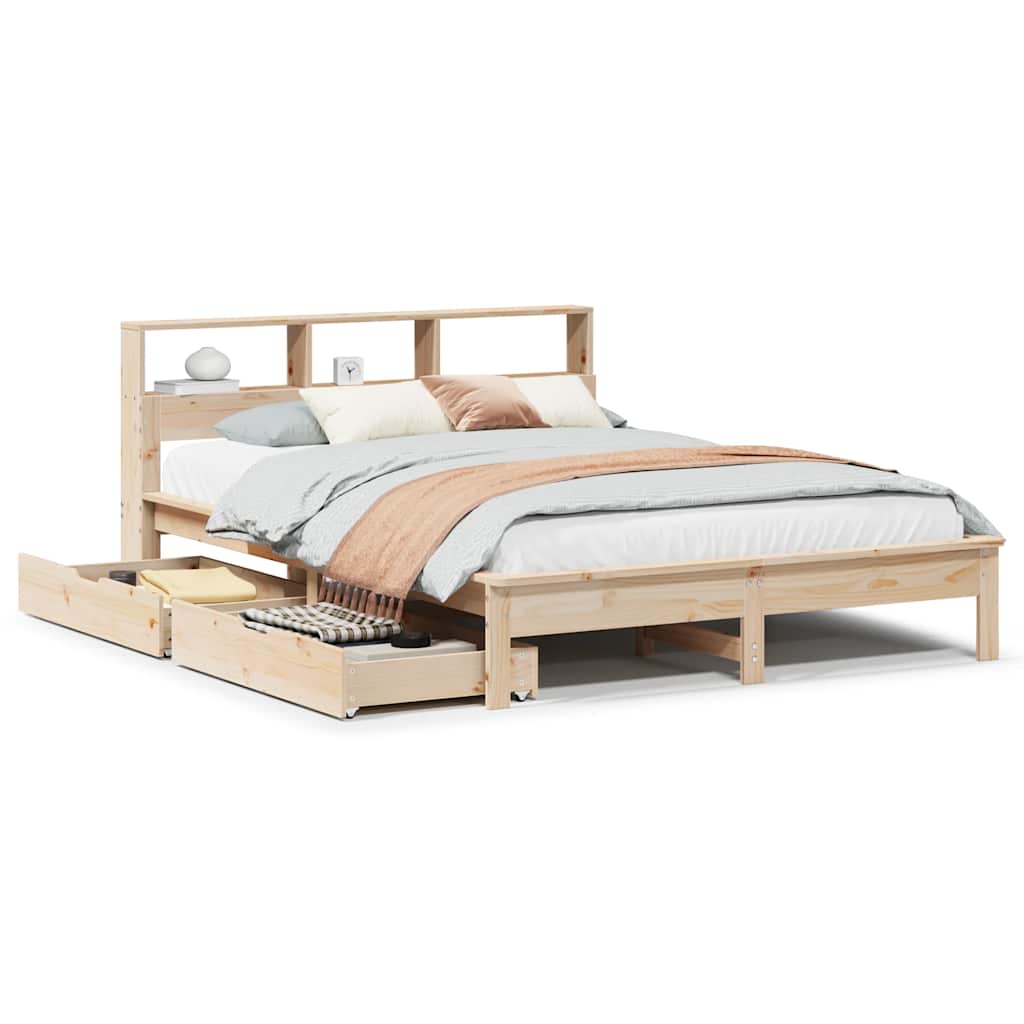 Letto Libreria senza Materasso 140x200 cm in Legno di Pino