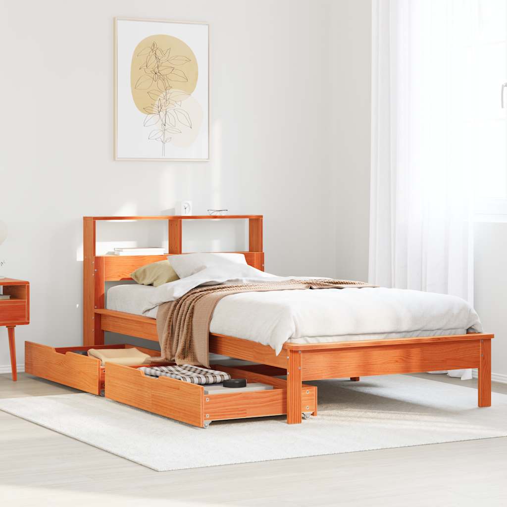 Letto Libreria senza Materasso Marrone Cera 100x200 cm in Pino