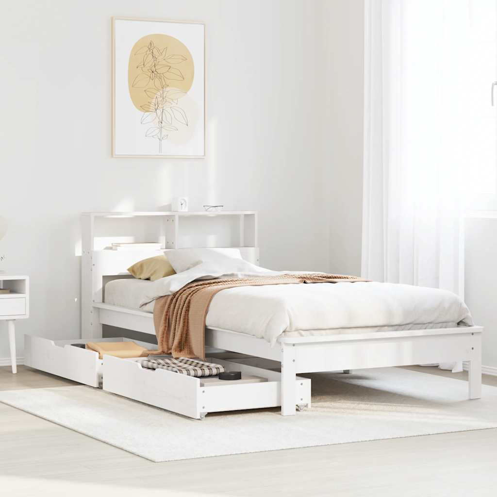 Letto Libreria senza Materasso Bianca 90x200 cm Legno di Pino