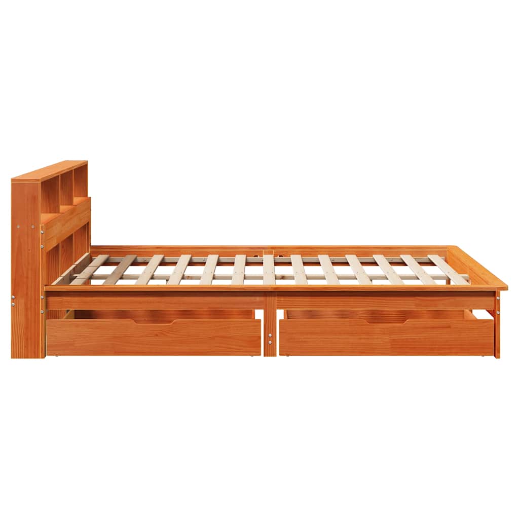 Letto Libreria senza Materasso Marrone Cera 140x190 cm in Pino