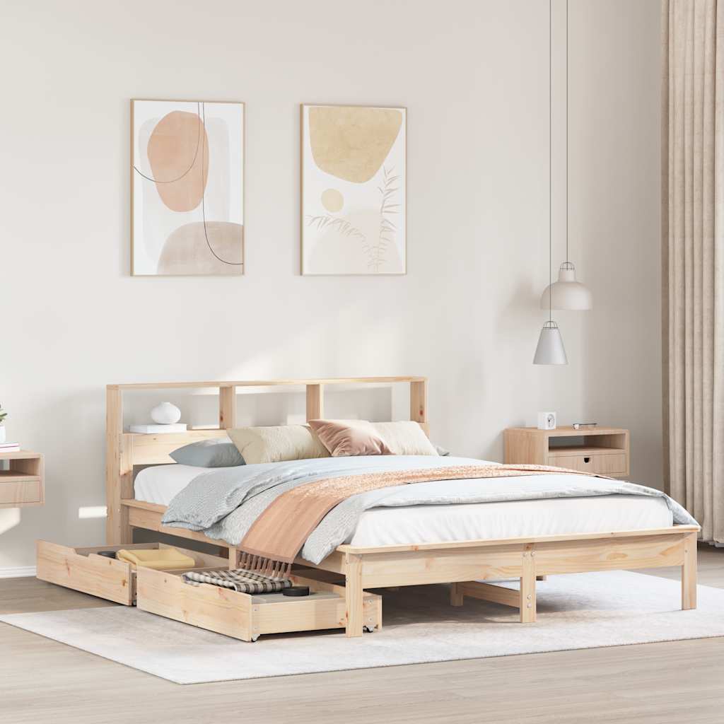 Letto Libreria senza Materasso 135x190 cm in Legno di Pino