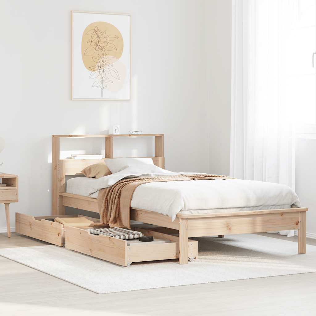 Giroletto con Libreria senza Materasso 75x190 cm in Legno Pino