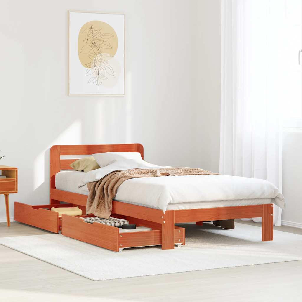 Letto senza Materasso Marrone Cera 90x190 cm in Legno di Pino