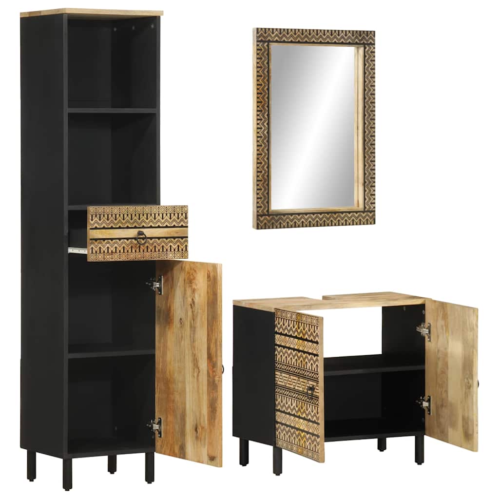 Set Mobili da Bagno 3pz in Legno Massello di Mango