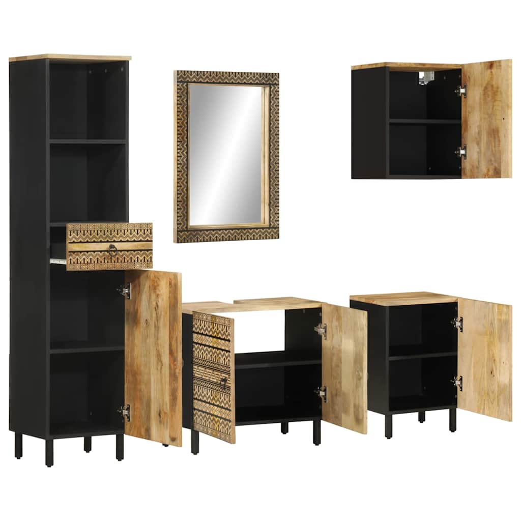 Set Mobili da Bagno 5 pz in Legno Massello di Mango