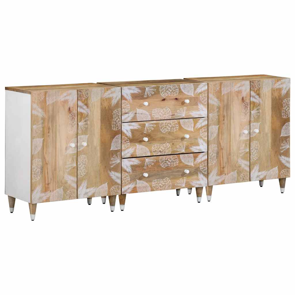 Credenze 3 pz 60x33,5x75 cm in Legno Massello di Mango