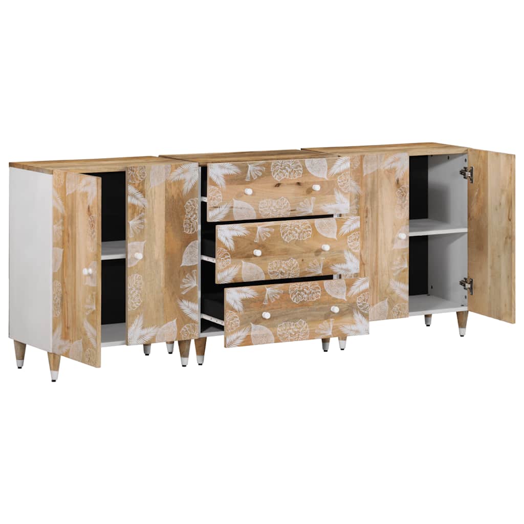 Credenze 3 pz 60x33,5x75 cm in Legno Massello di Mango